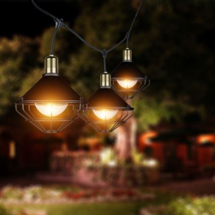 LED Garten Pendelleuchte PREMIUM STRING 3m 6xE27/8W/230V IP65 schwarz