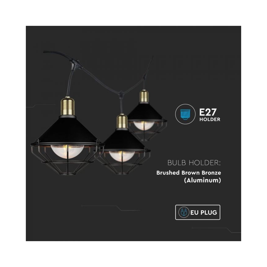 LED Garten Pendelleuchte PREMIUM STRING 3m 6xE27/8W/230V IP65 schwarz