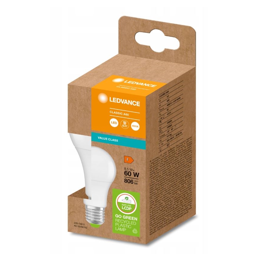 LED-Glühbirne aus recyceltem Kunststoff A60 E27/8,5W/230V 4000K - Ledvance