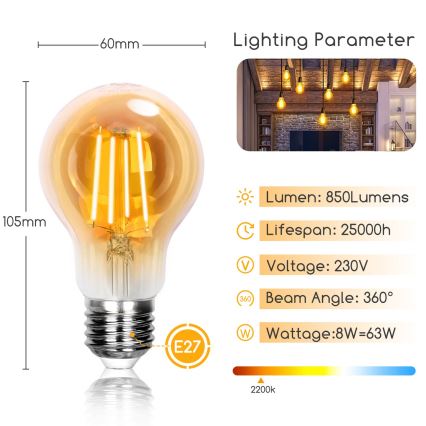 LED Glühbirne A60 E27/8W/230V 2200K - Aigostar