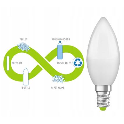 LED-Glühbirne aus recyceltem Kunststoff B40 E14/4,9W/230V 2700K - Ledvance