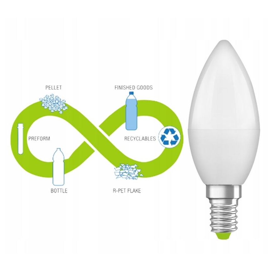 LED-Glühbirne aus recyceltem Kunststoff B40 E14/4,9W/230V 2700K - Ledvance