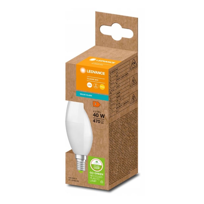 LED-Glühbirne aus recyceltem Kunststoff B40 E14/4,9W/230V 2700K - Ledvance