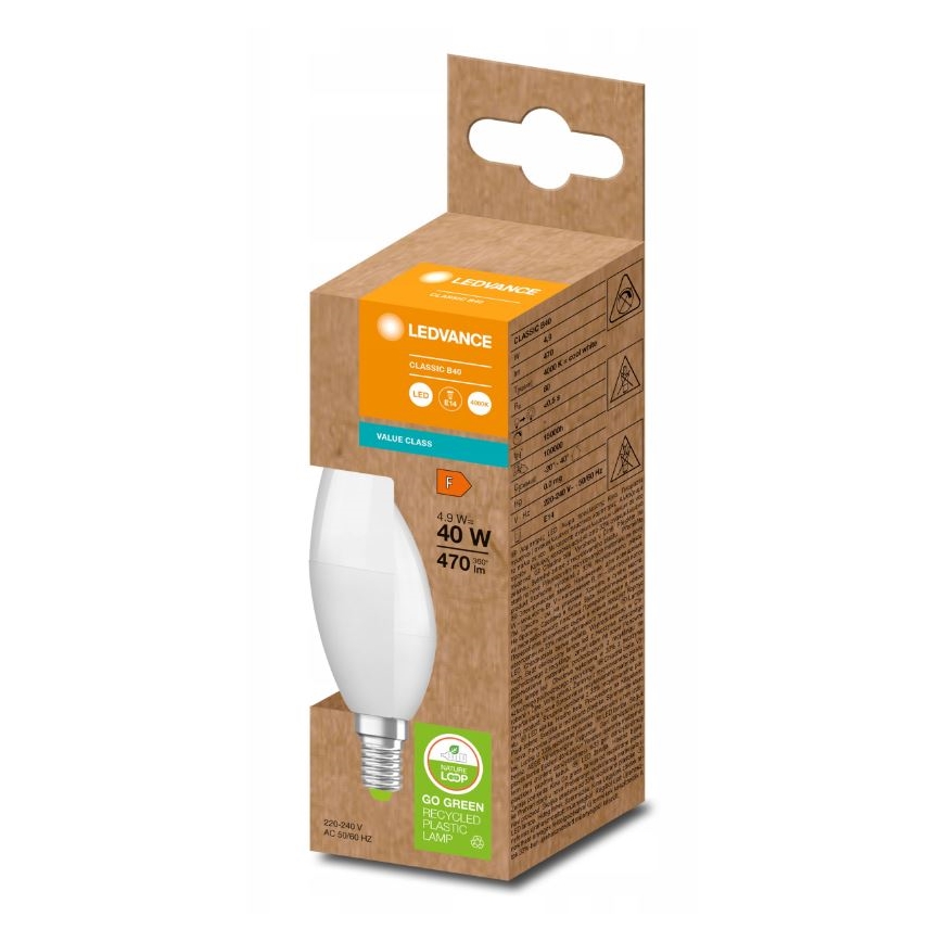 LED-Glühbirne aus recyceltem Kunststoff B40 E14/4,9W/230V 4000K - Ledvance