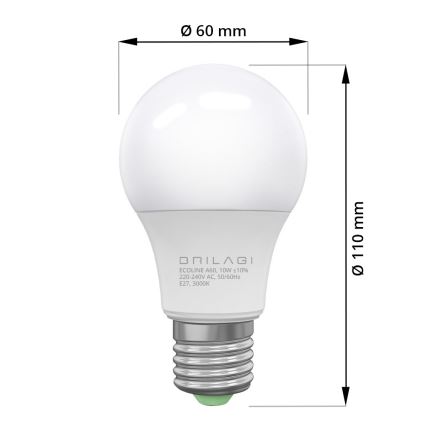 LED-Glühbirne ECOLINE A60 E27/10W/230V 3.000K - Brilagi