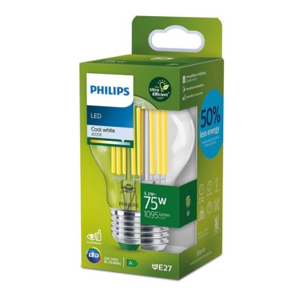 LED-Glühbirne FILAMENT Philips A70 E27/5,2W/230V 4000K
