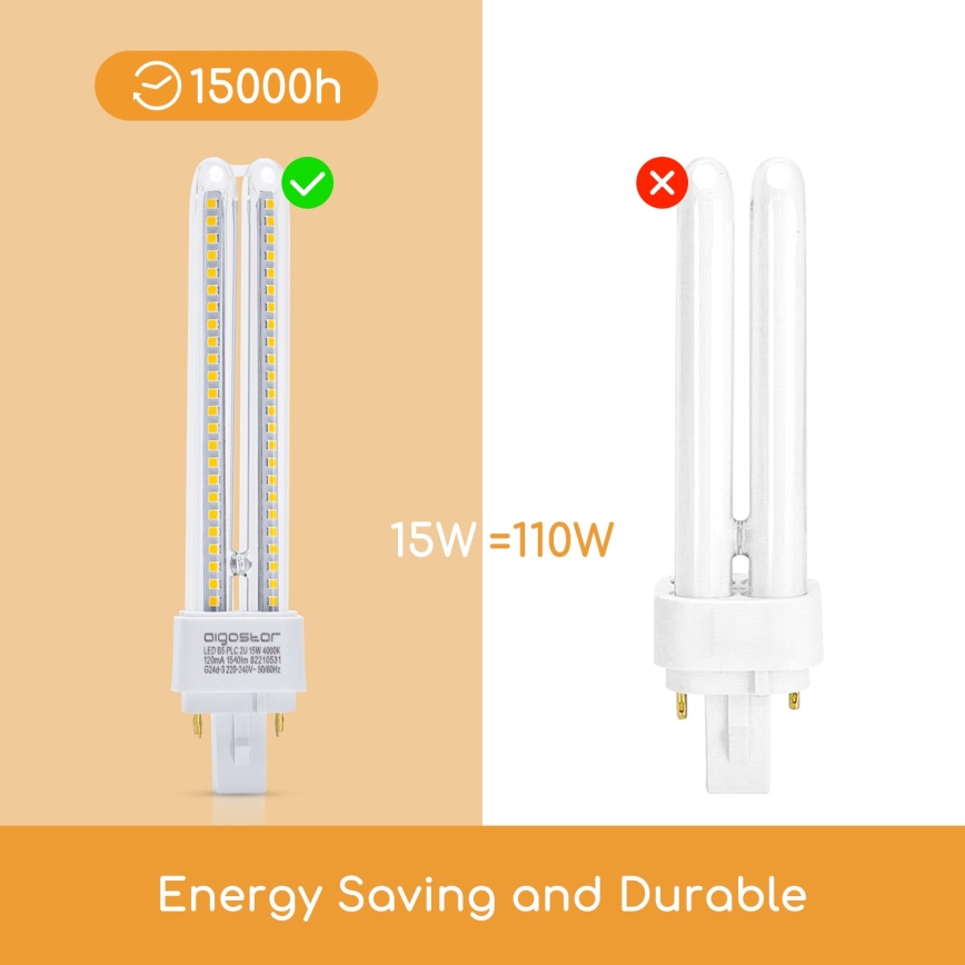 LED-Glühbirne G24D-3/15W/230V 4000K - Aigostar