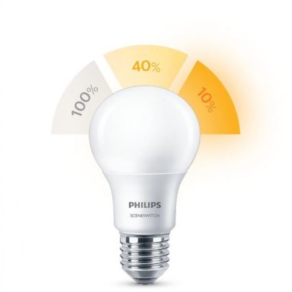 LED Glühbirne Philips SCENE SWITCH A60 E27/8W/230V 2200K-2700K