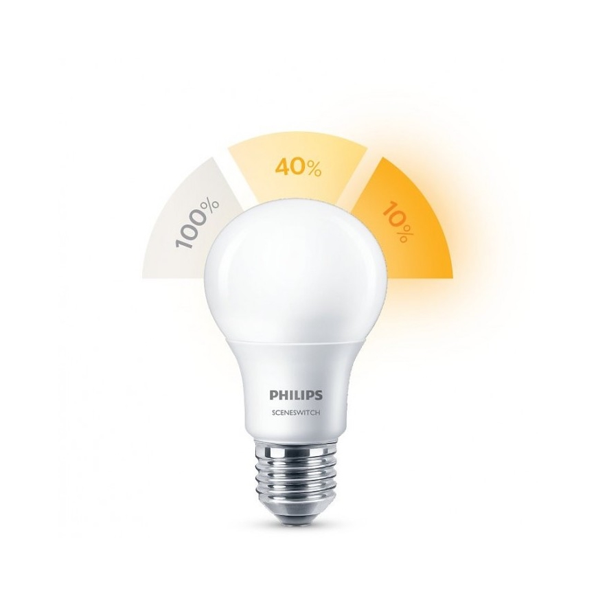 LED Glühbirne Philips SCENE SWITCH A60 E27/8W/230V 2200K-2700K