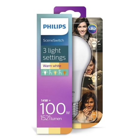 LED Glühbirne Philips SCENE SWITCH A67 E27/14W/230V 2200K-2700K