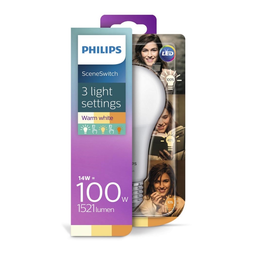 LED Glühbirne Philips SCENE SWITCH A67 E27/14W/230V 2200K-2700K