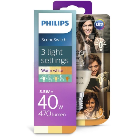 LED Glühbirne Philips SCENE SWITCH B38 E14/5,5W/230V 2200K-2700K