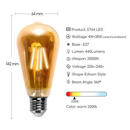 LED Glühbirne ST64 E27/4W/230V 2200K - Aigostar