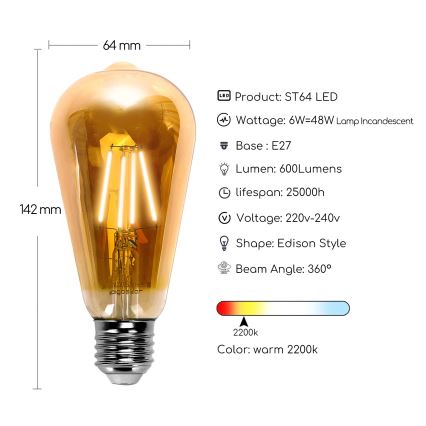 LED Glühbirne ST64 E27/6W/230V 2200K - Aigostar