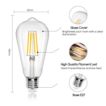 LED Glühbirne ST64 E27/8W/230V 2700K - Aigostar