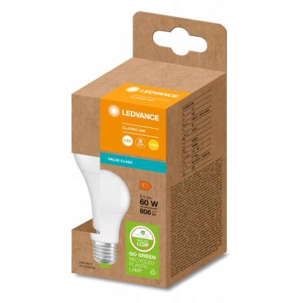 LED-Glühlampe aus recyceltem Kunststoff A60 E27/8,5W/230V 2700K - Ledvance