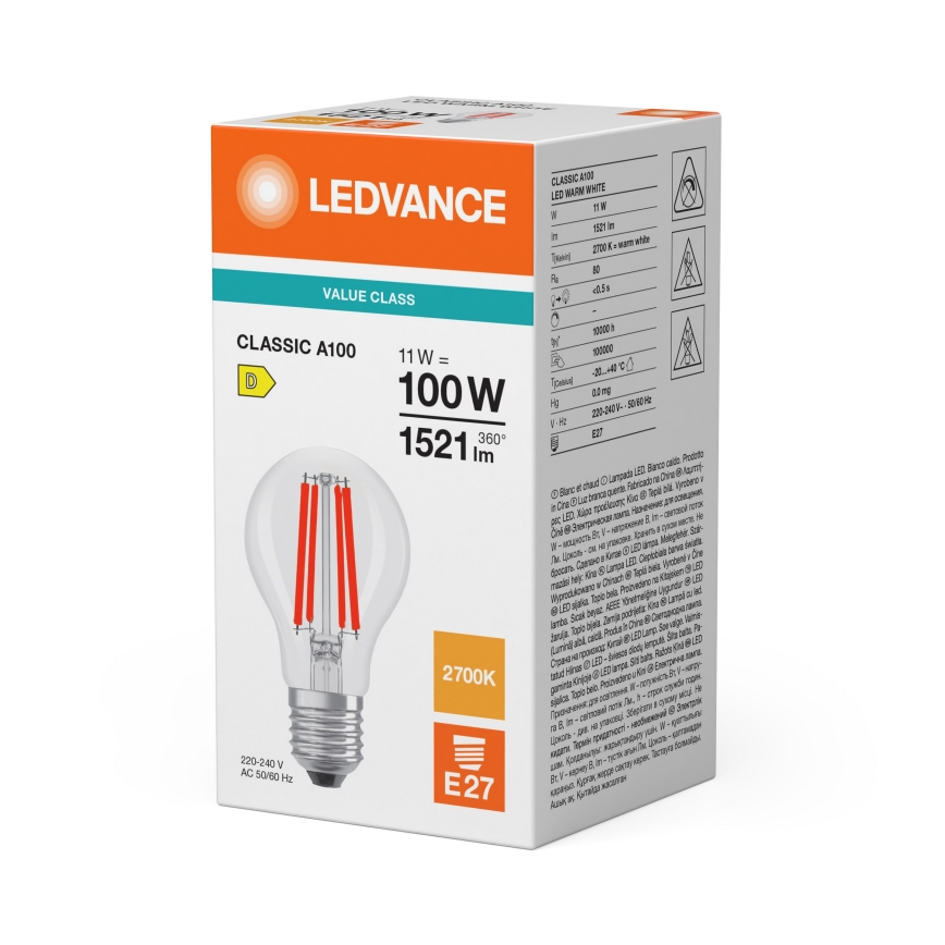 LED-Glühlampe CLASSIC FILAMENT A60 E27/11W/230V 2700K - Ledvance