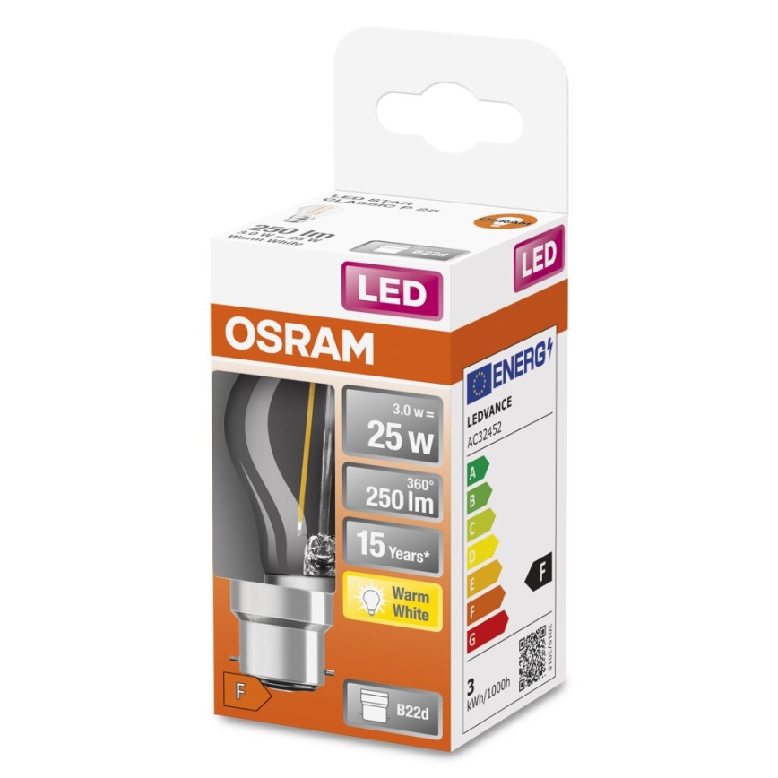 LED-Glühlampe FILAMENT P45 B22d/3W/230V 2700K - Osram