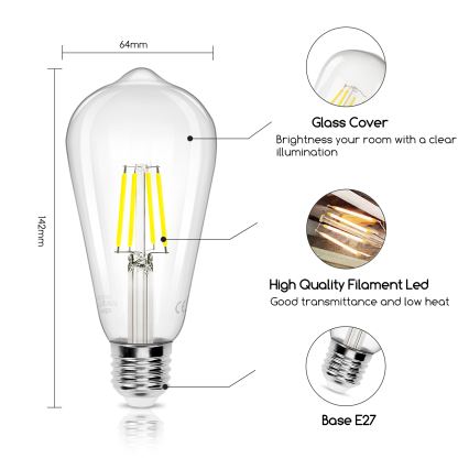 LED-Glühlampe FILAMENT ST64 E27/4W/230V 6500K - Aigostar