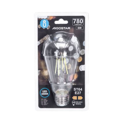 LED-Glühlampe FILAMENT ST64 E27/6W/230V 6500K - Aigostar