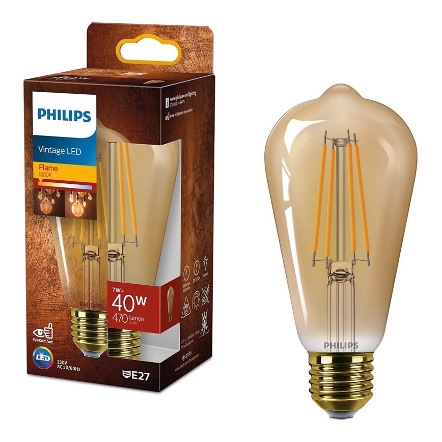 LED-Glühlampe VINTAGE Philips ST64 E27/7W/230V 1800K