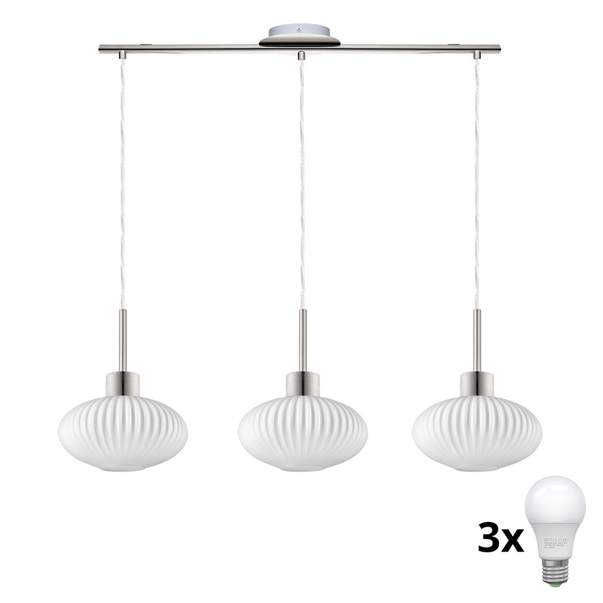 LED Hängelampe HARMA 3xE27/60W/230V mattes Chrom/weiß