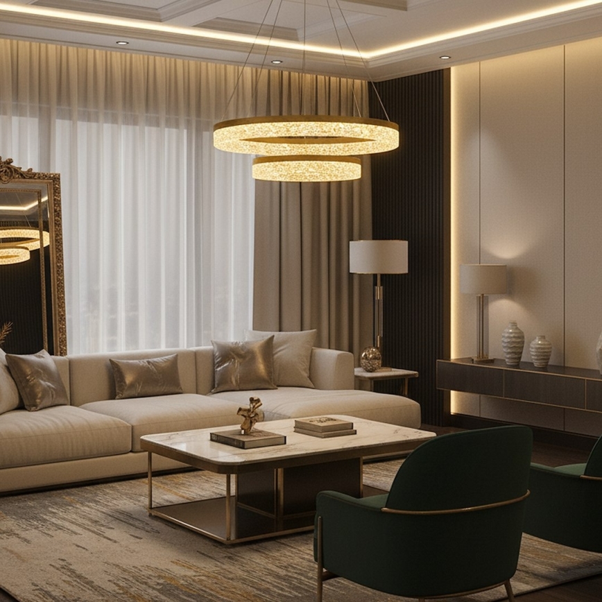 LED-Hängeleuchte an Kabel GALA, 54 W, 230 V, Ø 60 cm, goldfarben