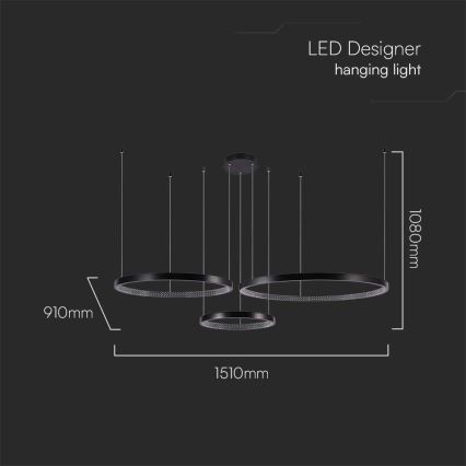 LED-Hängeleuchte an Schnur 3xLED/19W/230V 3000K schwarz