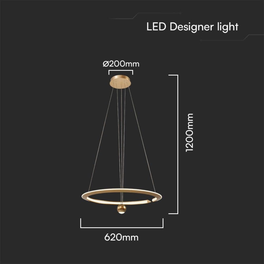 LED-Hängeleuchte an Schnur LED/45W/230V 4000K d 62 cm golden