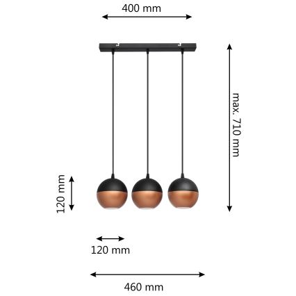 LED-Hängeleuchte an Schnur MIDWAY 3xGU10/4,8W/230V schwarz/kupfern