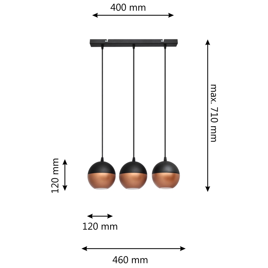 LED-Hängeleuchte an Schnur MIDWAY 3xGU10/4,8W/230V schwarz/kupfern
