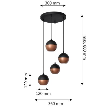 LED-Hängeleuchte an Schnur MIDWAY 4xGU10/4,8W/230V schwarz/kupfern