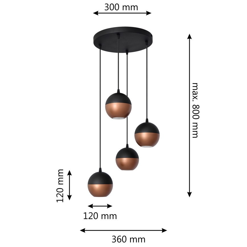 LED-Hängeleuchte an Schnur MIDWAY 4xGU10/4,8W/230V schwarz/kupfern