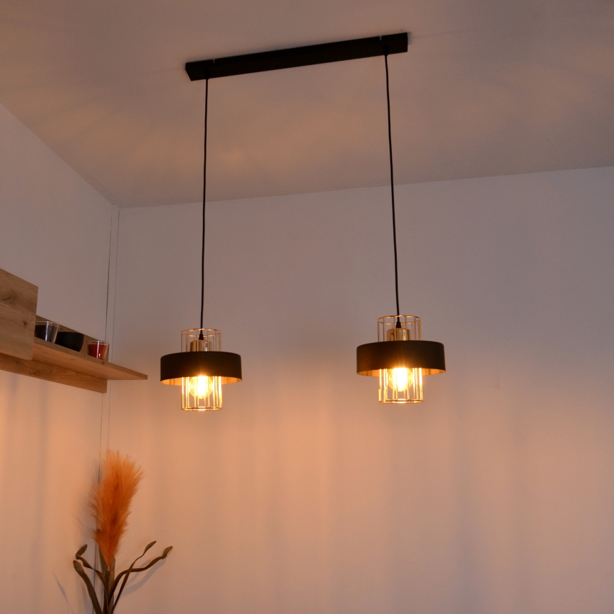 LED-Hängeleuchte an Schnur VOLTA 2xE27/15W/230V schwarz/golden