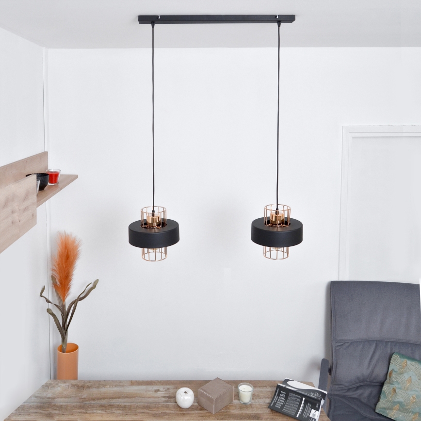 LED-Hängeleuchte an Schnur VOLTA 2xE27/15W/230V schwarz/golden