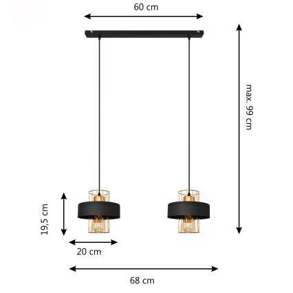 LED-Hängeleuchte an Schnur VOLTA 2xE27/15W/230V schwarz/golden