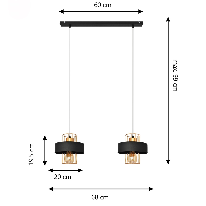 LED-Hängeleuchte an Schnur VOLTA 2xE27/15W/230V schwarz/golden