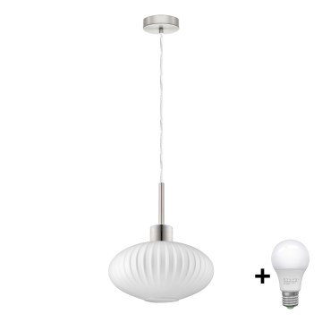 LED Hängeleuchte HARMA 1xE27/60W/230V Durchmesser 30 cm mattes Chrom/weiß