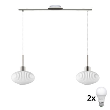 LED Hängeleuchte HARMA 2xE27/60W/230V mattes Chrom/weiß