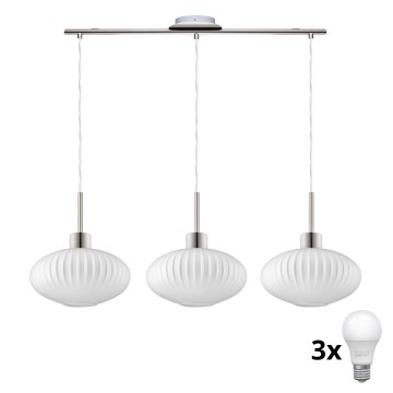 LED Hängeleuchte HARMA 3xE27/60W/230V matt chrom/weiß