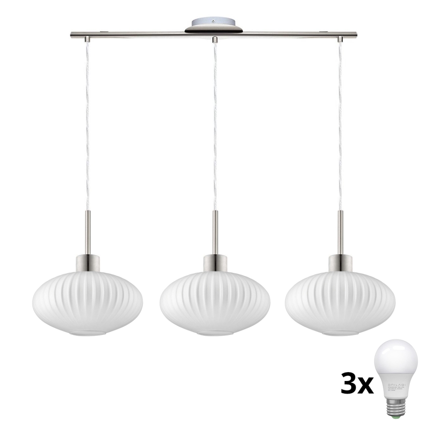 LED Hängeleuchte HARMA 3xE27/60W/230V matt chrom/weiß
