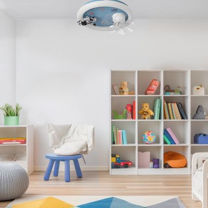 LED dimmbare Kinder-Deckenleuchte mit Ventilator LED/48W/230V 3000/4000/6000K Ø 50 cm blau + Fernbedienung