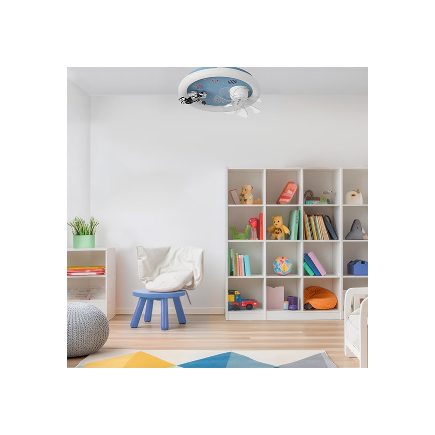 LED dimmbare Kinder-Deckenleuchte mit Ventilator LED/48W/230V 3000/4000/6000K Ø 50 cm blau + Fernbedienung
