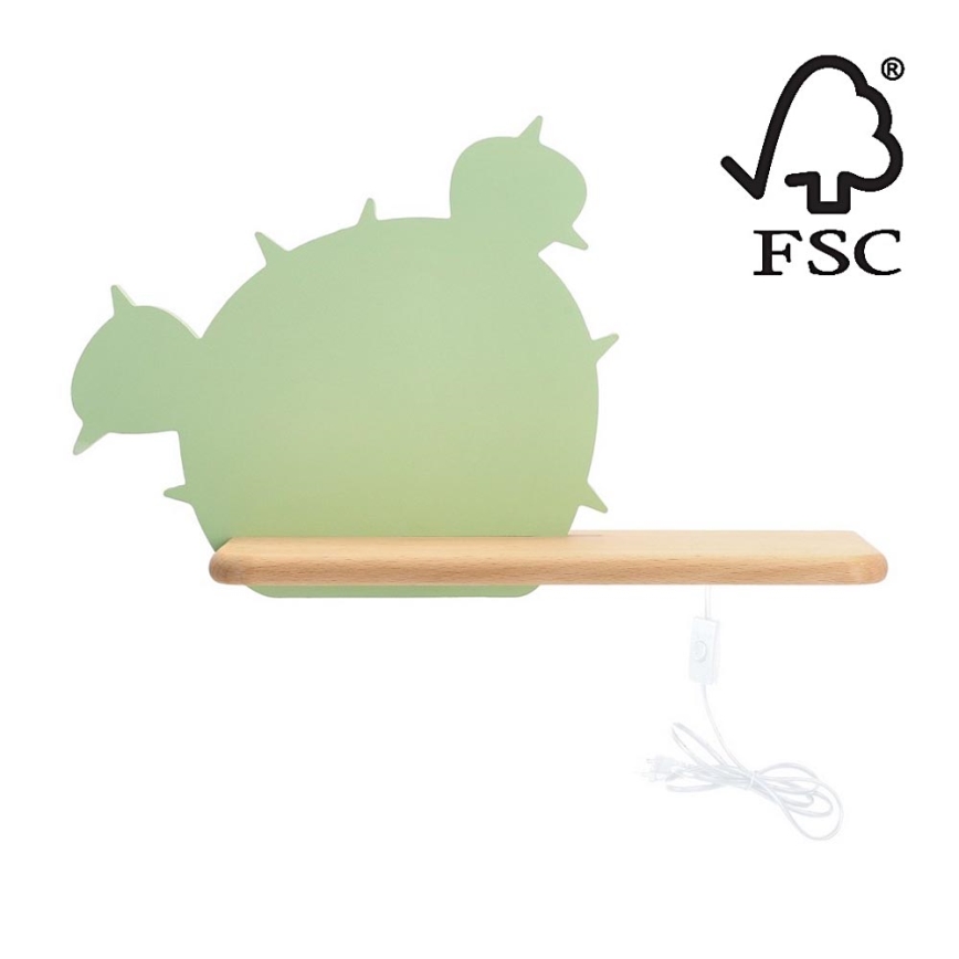 LED-Kinder-Wandleuchte mit Ablage CACTUS LED/4W/230V grün/Holz