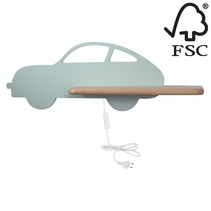 LED-Kinder-Wandleuchte mit Ablage CAR LED/5W/230V grün/Holz