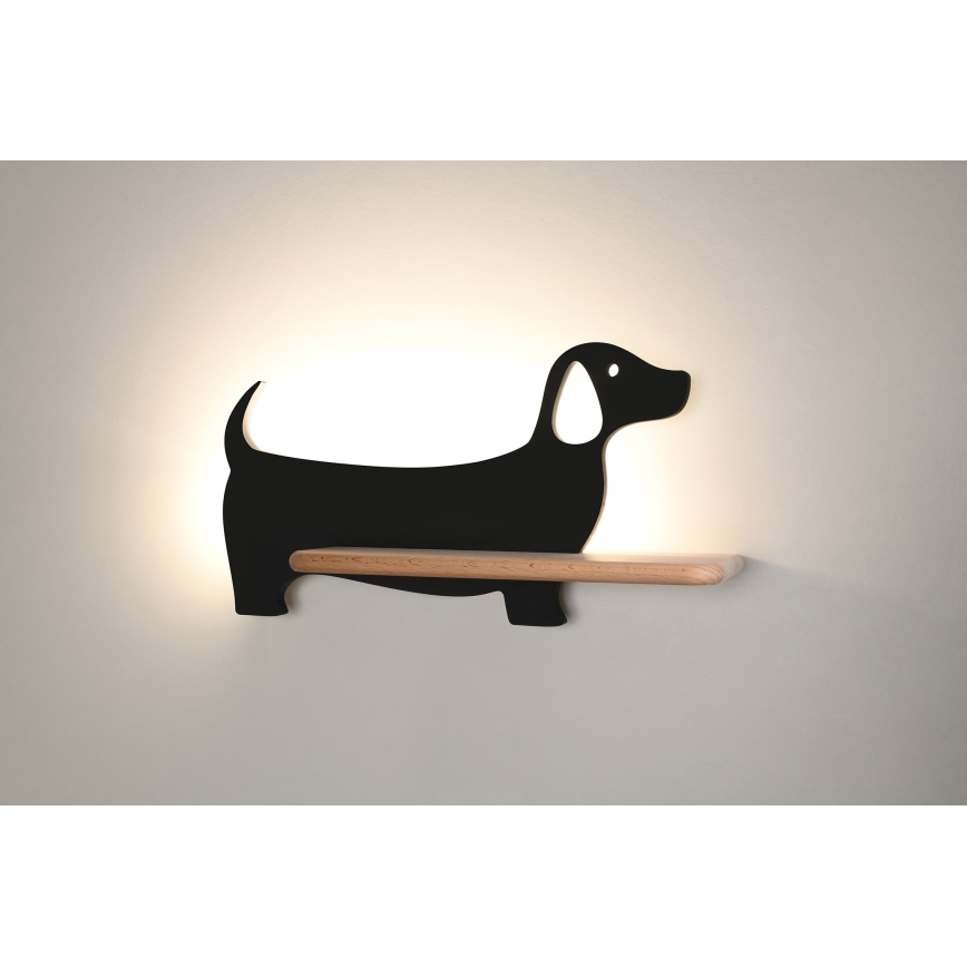 LED-Kinder-Wandleuchte mit Ablage DOG LED/5W/230V schwarz/Holz