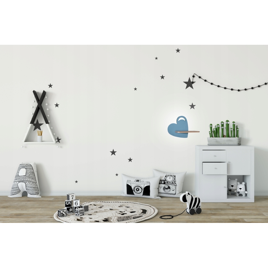 LED-Kinder-Wandleuchte mit Ablage HEART LED/5W/230V blau/Holz