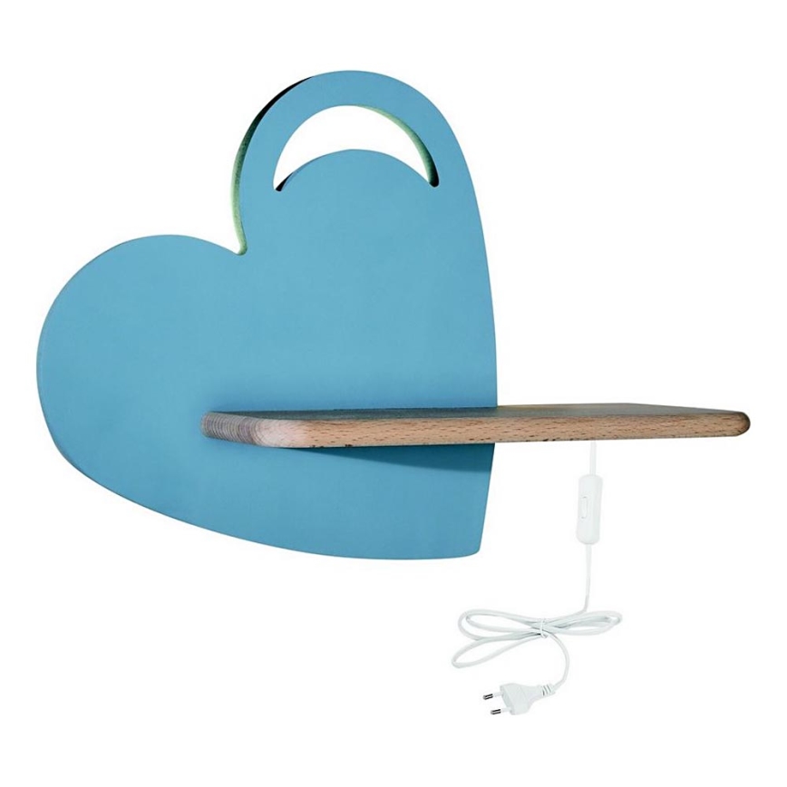 LED-Kinder-Wandleuchte mit Ablage HEART LED/5W/230V blau/Holz