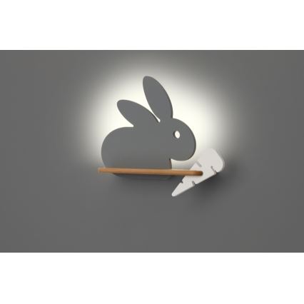 LED-Kinder-Wandleuchte mit Ablage RABBIT LED/4W/230V grau/weiß/Holz