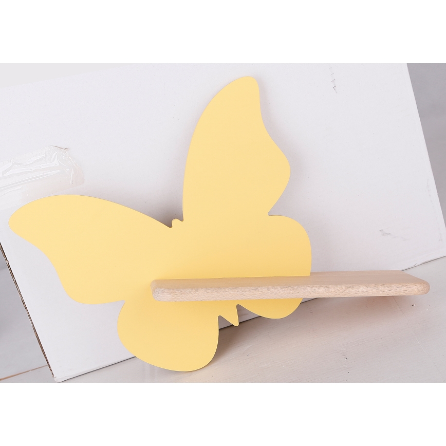LED-Kinder-Wandleuchte mit Ablage SCHMETTERLING LED/5W/230V gelb/Holz
